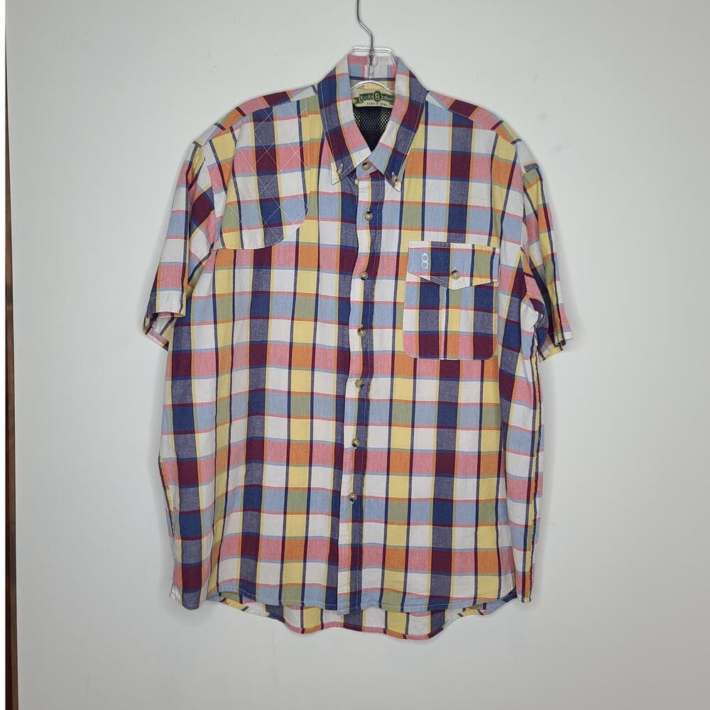 Bob Allen blue white plaid cotton short sleeve shooting shirt - medium